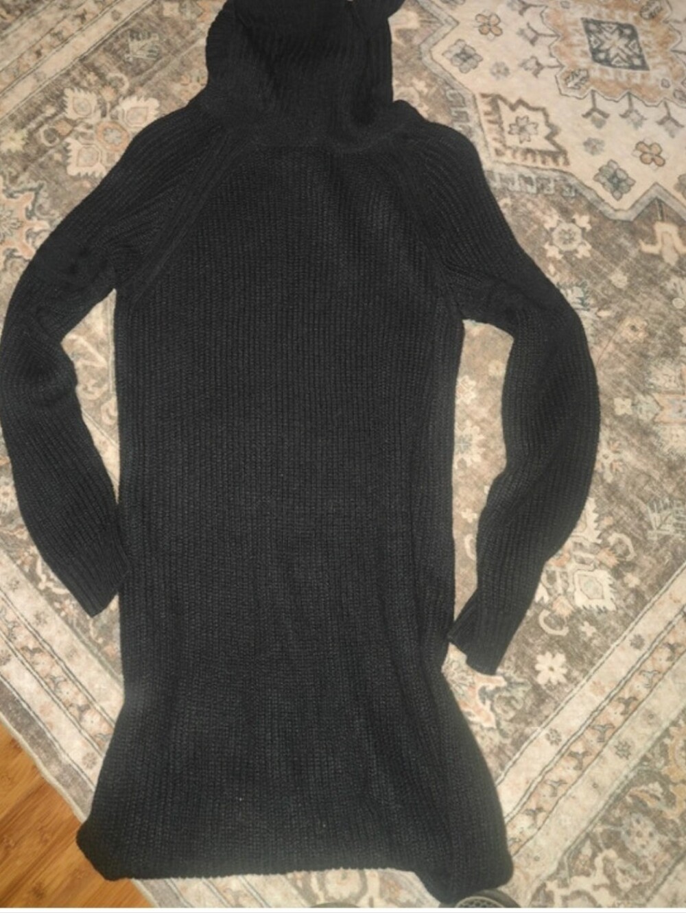 Black Turtleneck Ribbed Knit Sweater Dress